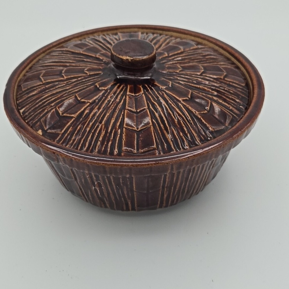 Vintage McCoy Pottery Brown Covered Bowl with Lid 6.5 Inch Baking Serving Dish